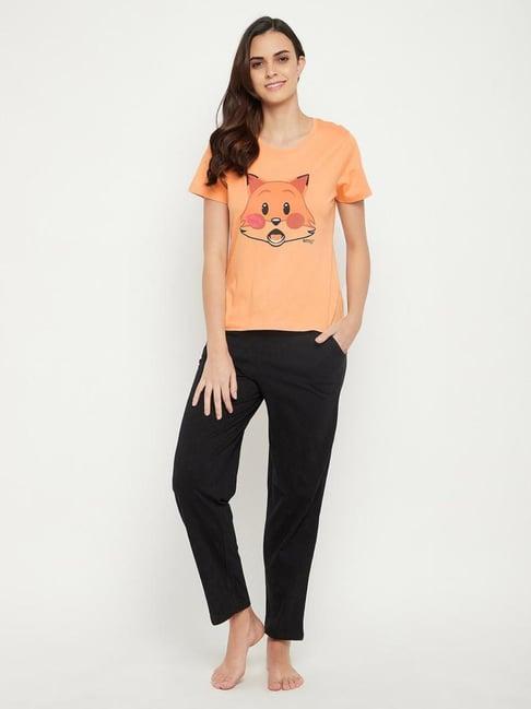 clovia orange graphic print pajama set