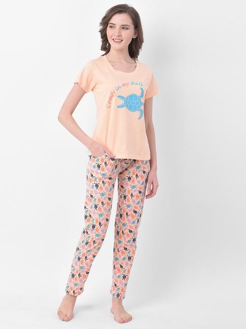 clovia orange printed top with pyjamas