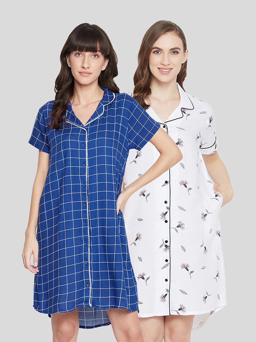 clovia pack of 2 checked shirt nightdresses