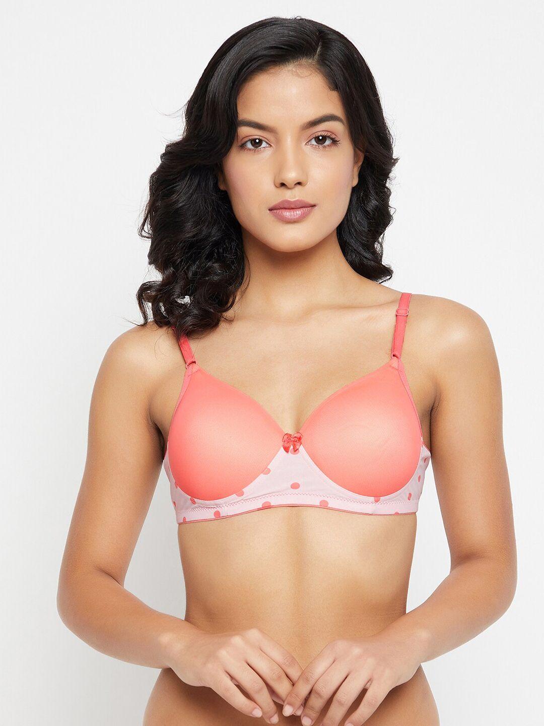 clovia peach-coloured geometric padded non-wired lightly padded bra br1897n3432e