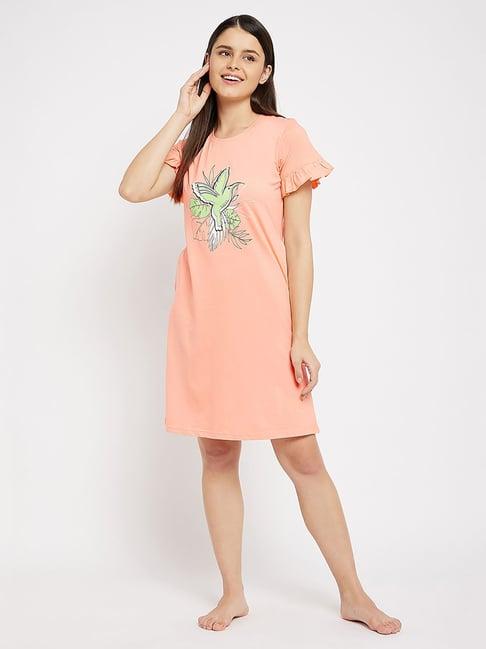 clovia peach printed night dress