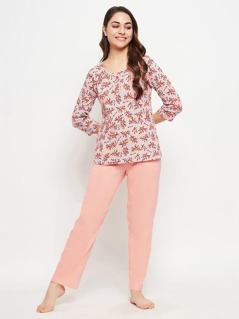 clovia peach printed top with pyjamas
