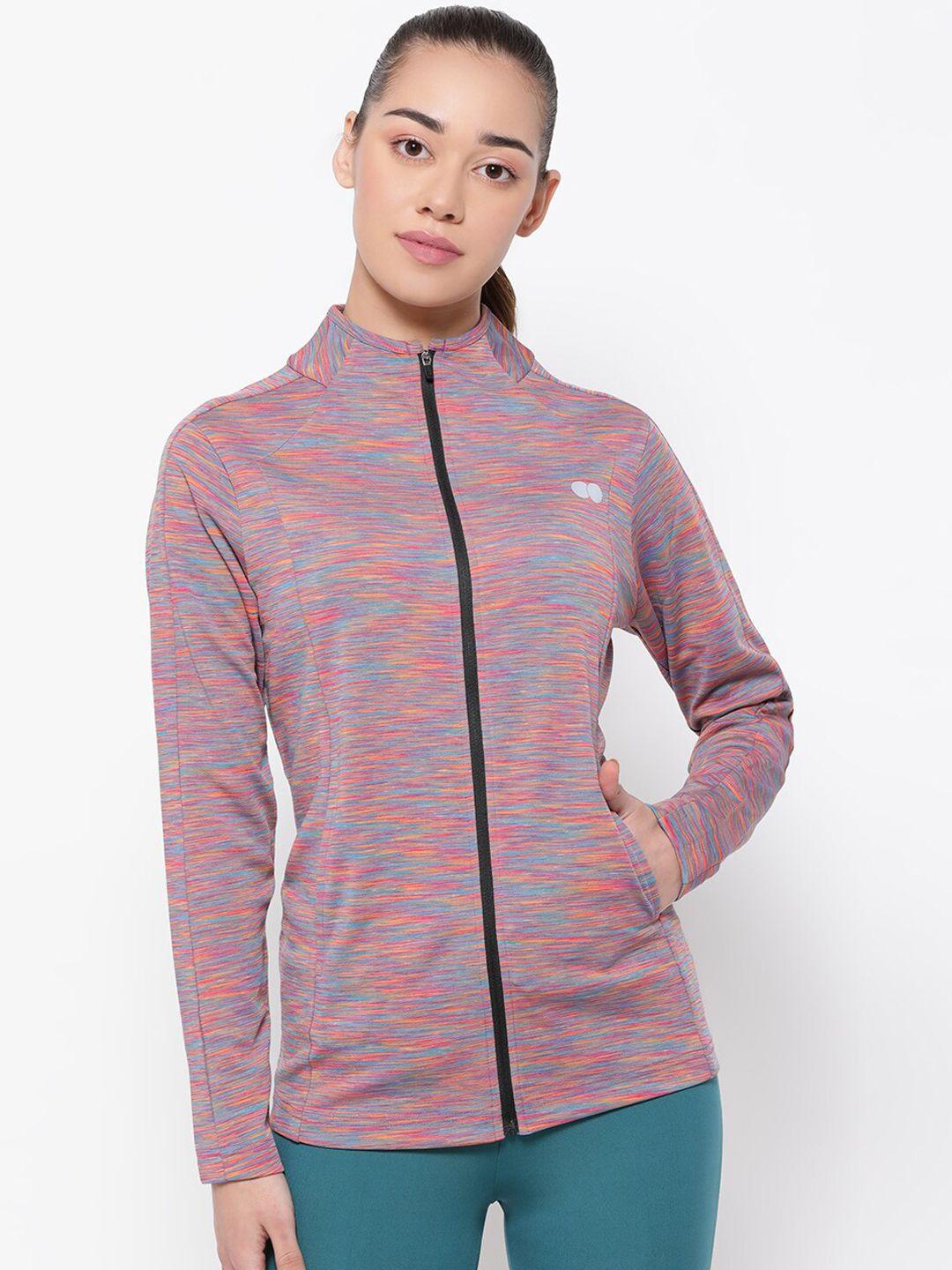 clovia pink & blue abstract printed lightweight sporty jacket