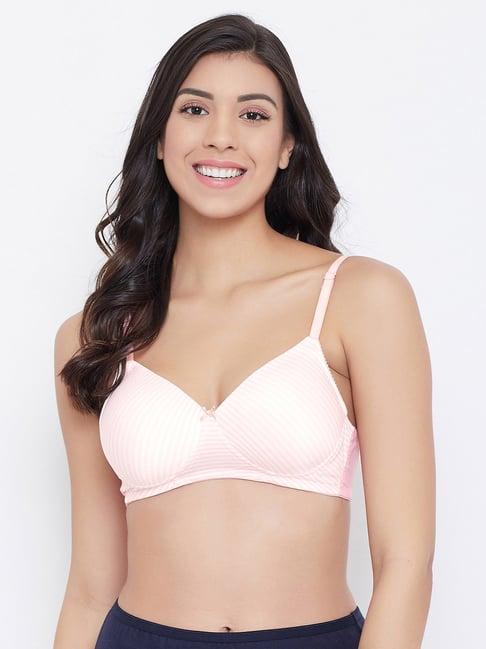 clovia pink & white non wired padded t shirt bra