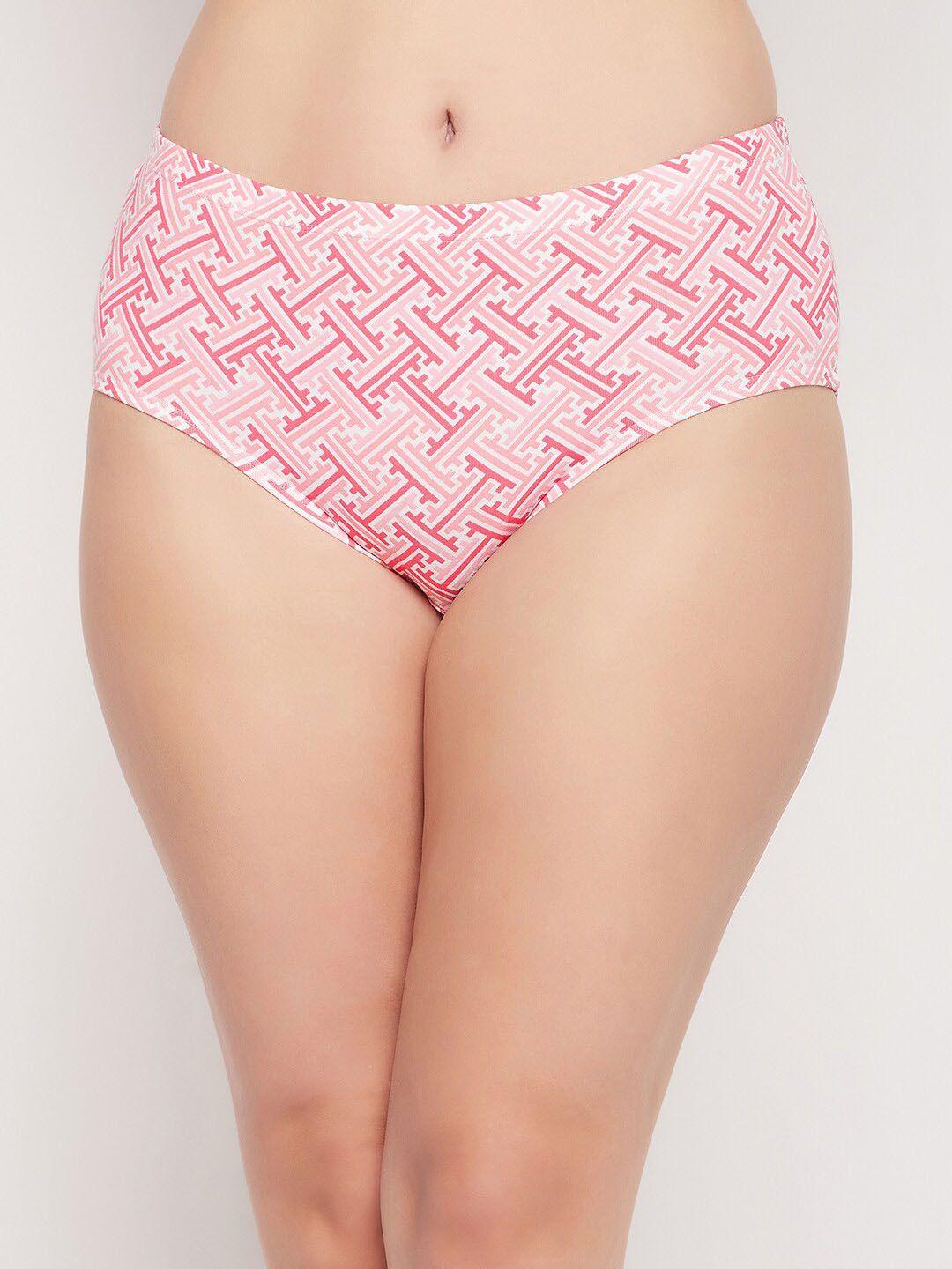 clovia pink geometric printed pure-cotton hipster briefs