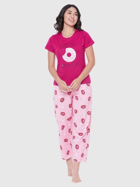 clovia pink graphic print pajama set