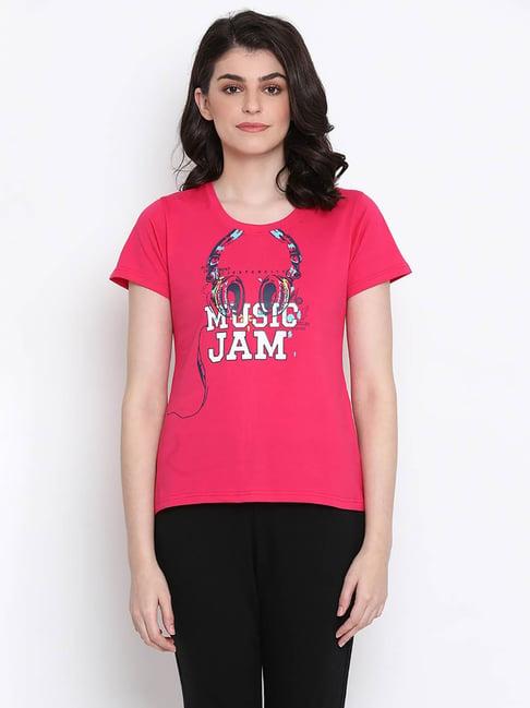 clovia pink graphic print t-shirt