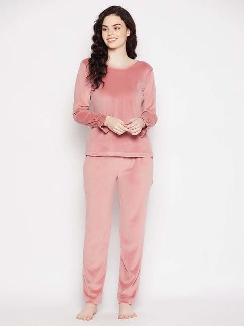 clovia pink plain top pyjamas set