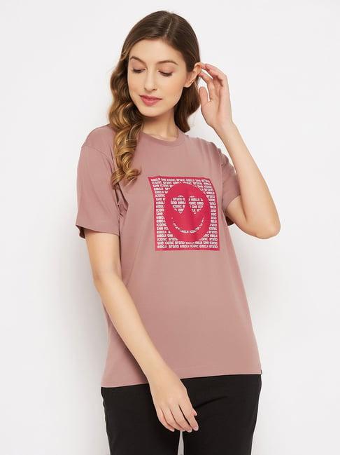 clovia pink printed cotton t-shirt