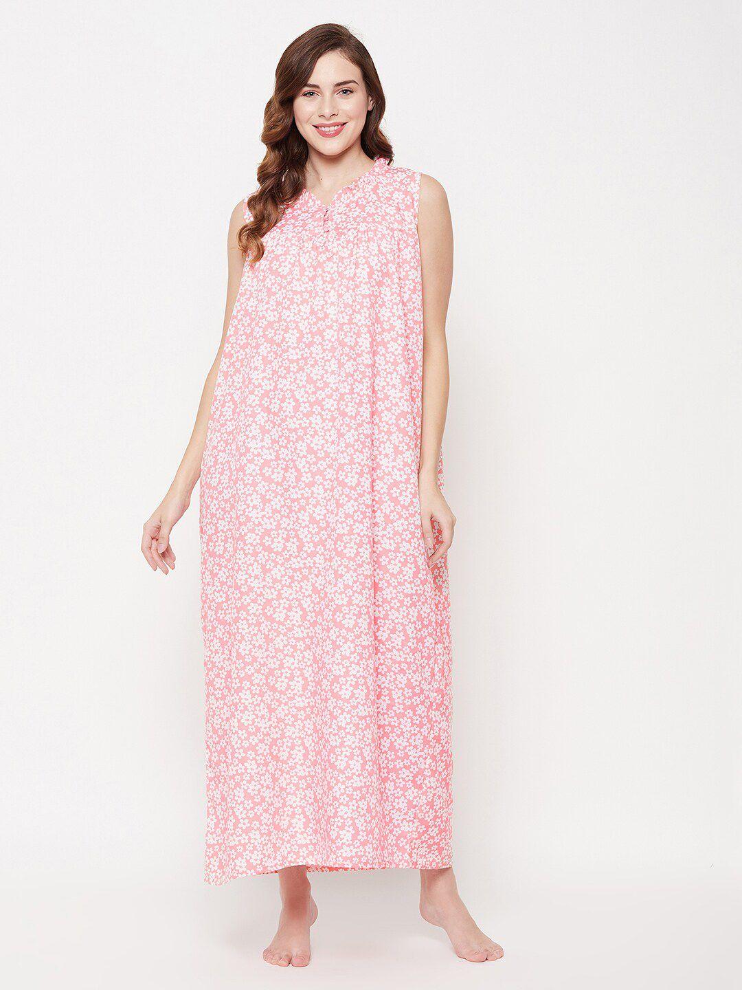 clovia pink printed maxi nightdress