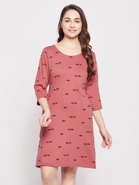 clovia pink printed night dress