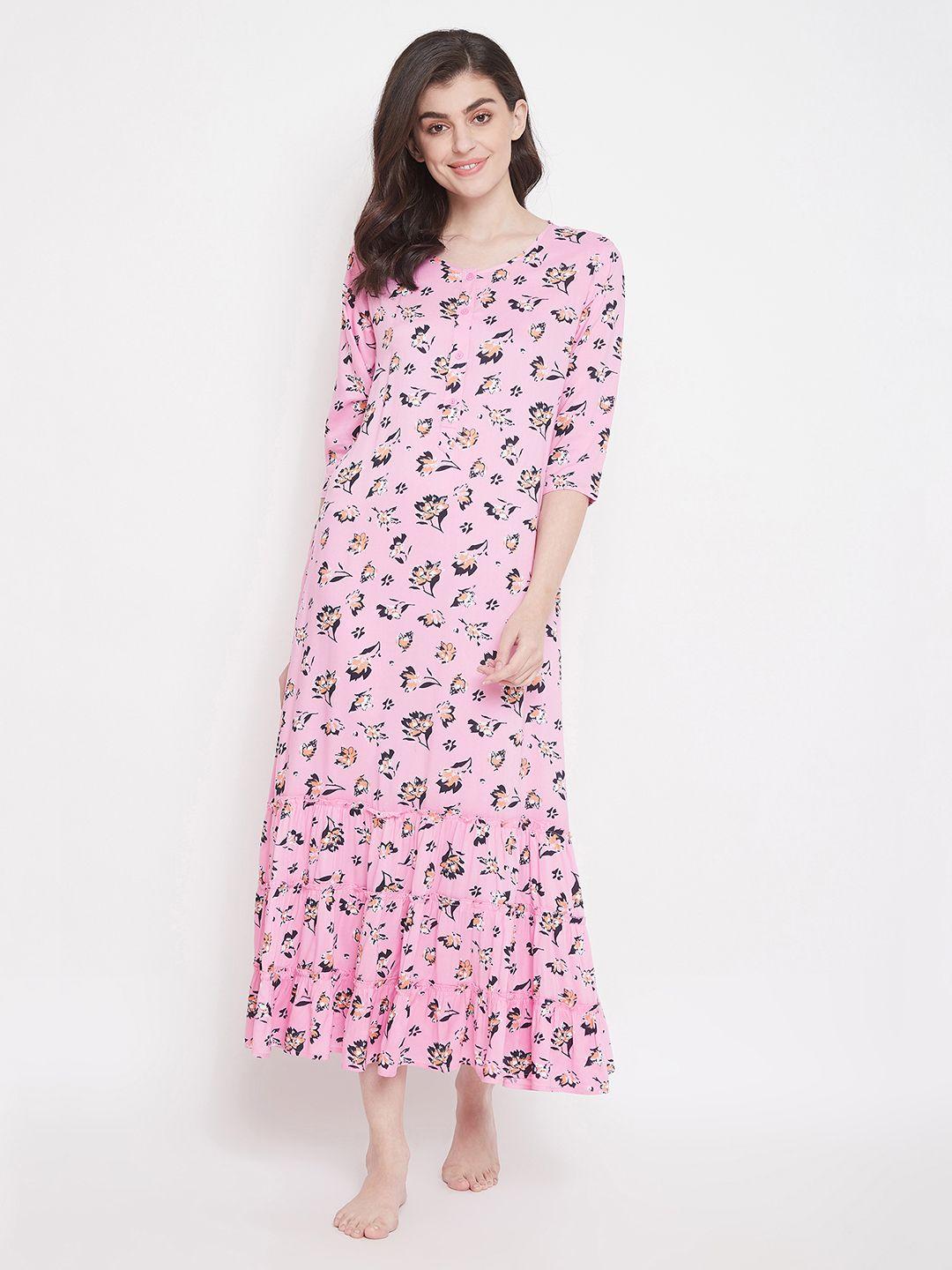 clovia pink printed nightdress