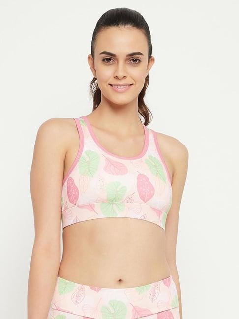 clovia pink printed sports bra