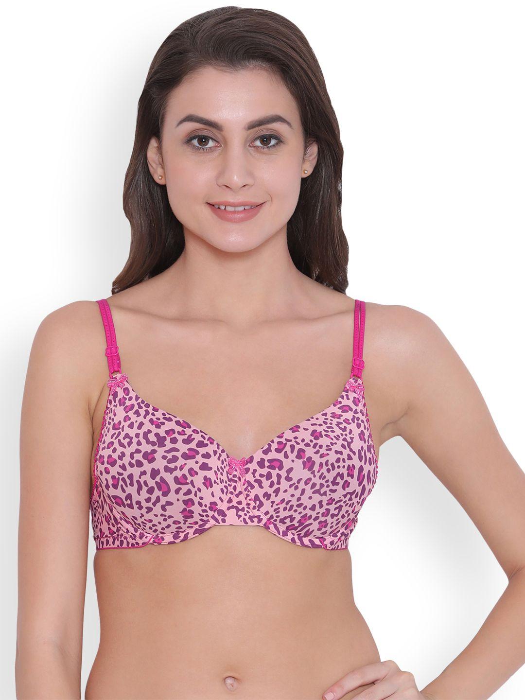 clovia pink printed underwired heavily padded t-shirt bra br1405p14