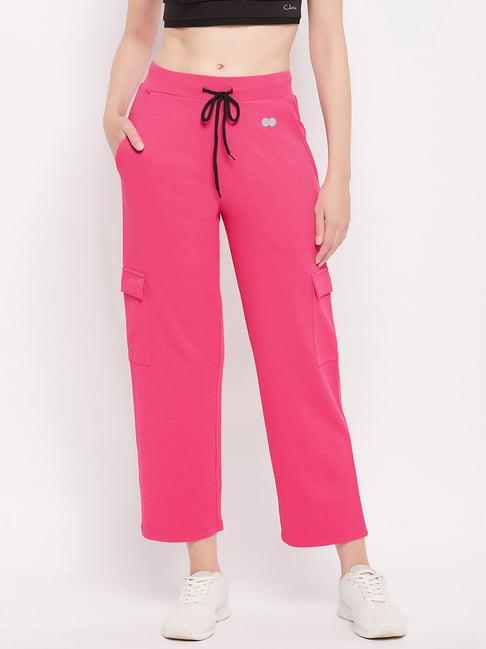 clovia pink slim fit mid rise track pants