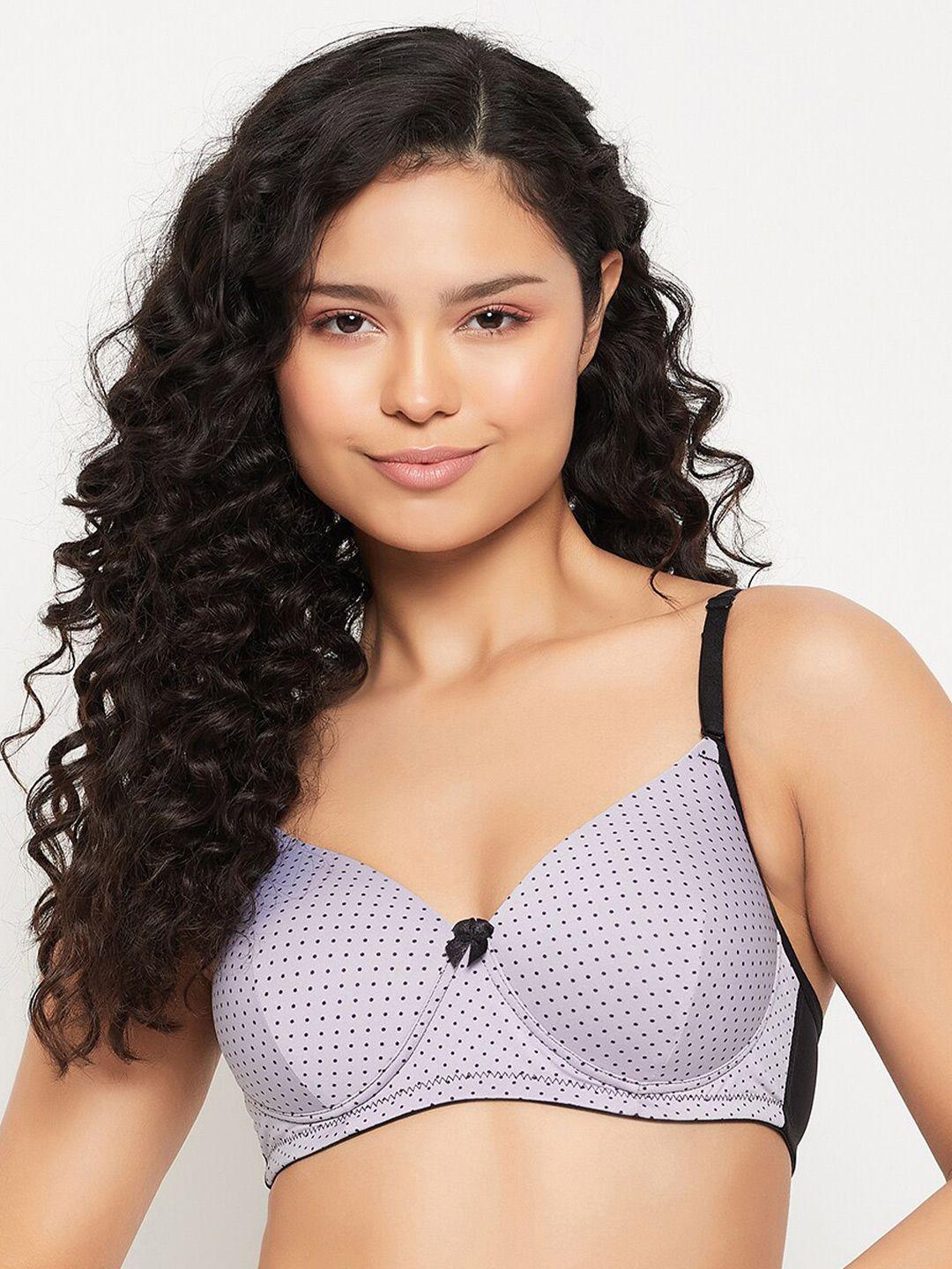 clovia polka dots printed full coverage lightly padded t-shirt bra with all day comfort