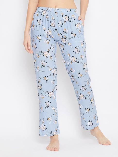 clovia powder blue floral print pyjamas