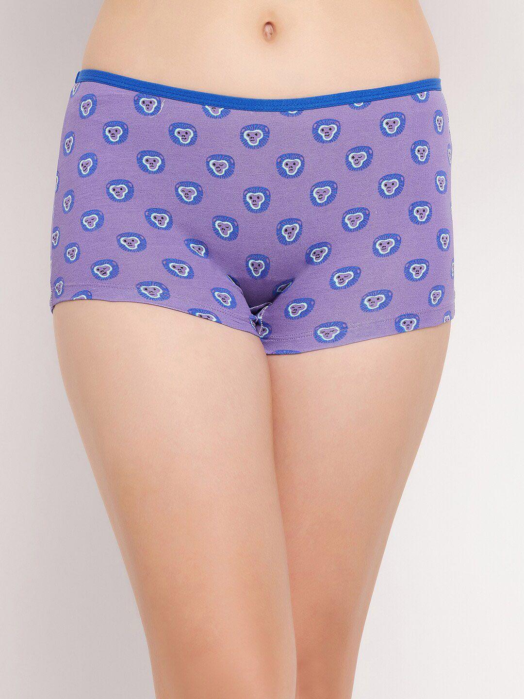 clovia printed purple & blue conversational printed pure cotton boy shorts briefs