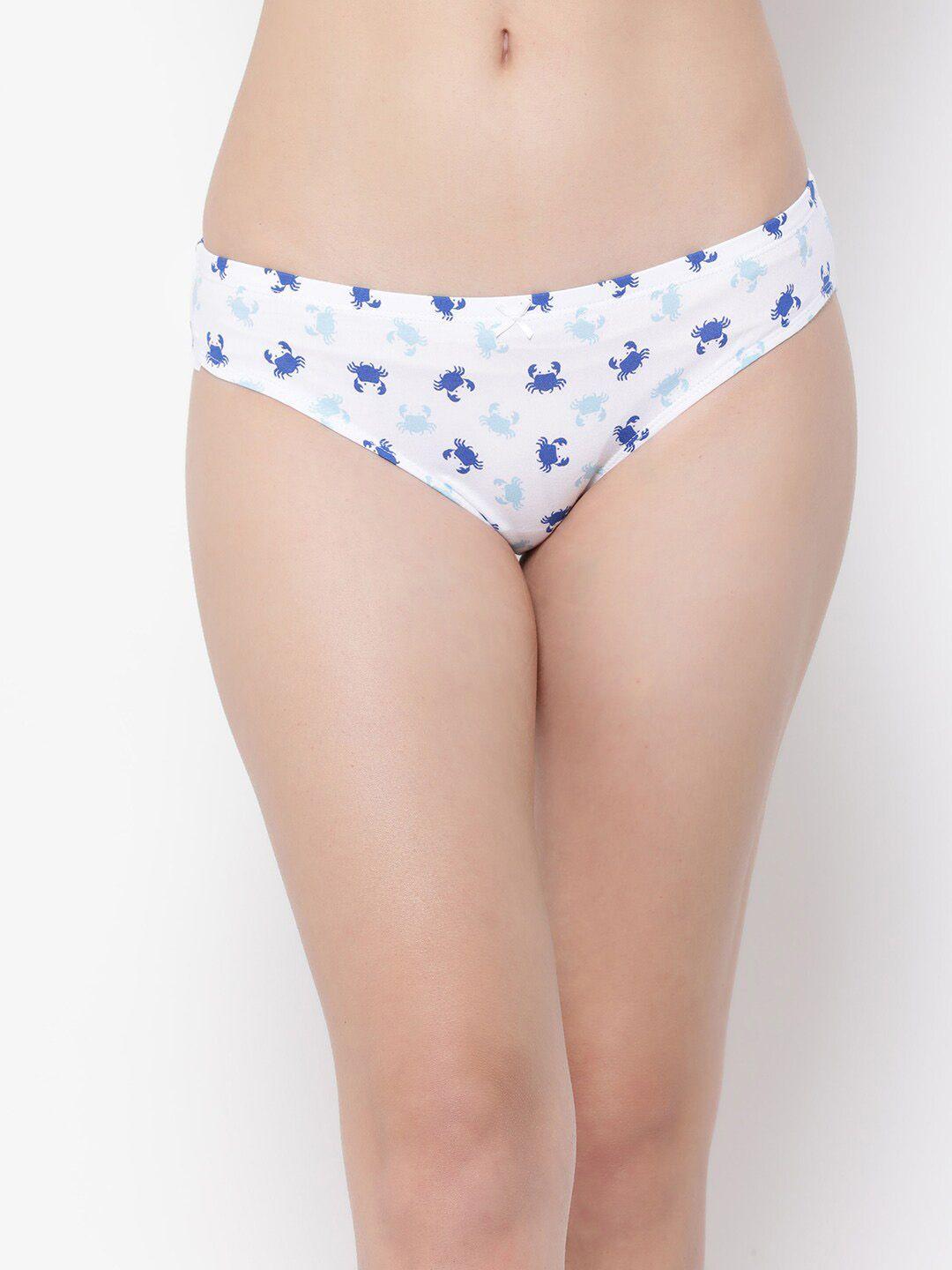 clovia printed white & blue conversational printed pure cotton bikini briefs