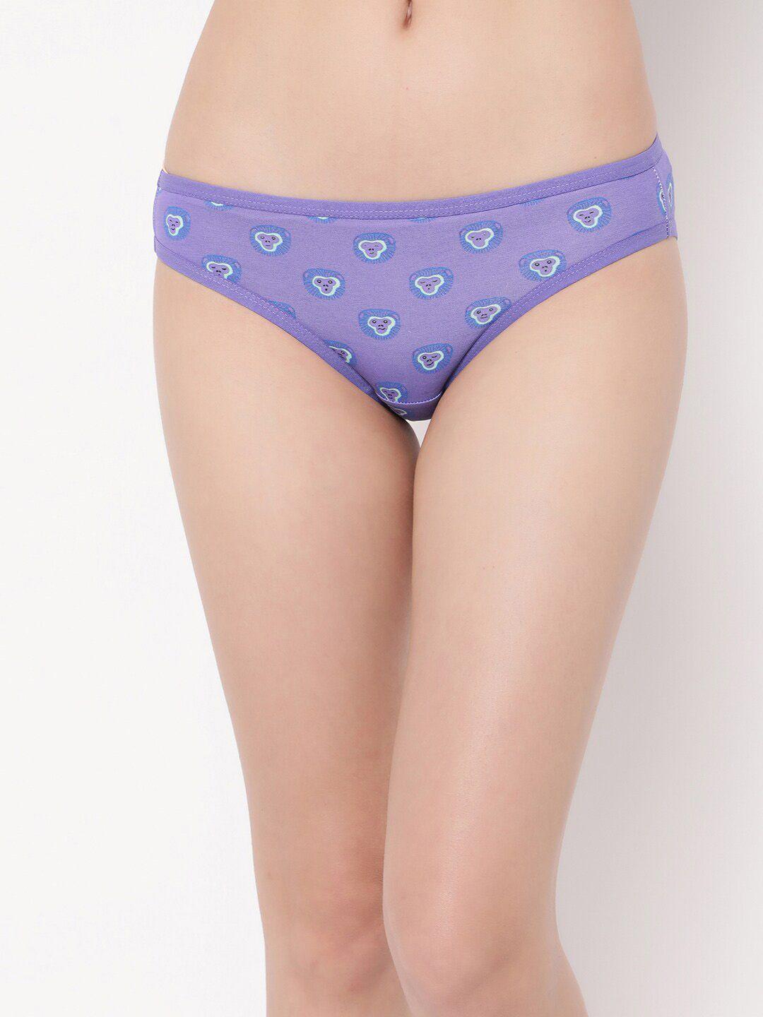 clovia purple & blue conversational printed low-rise pure cotton bikini briefs