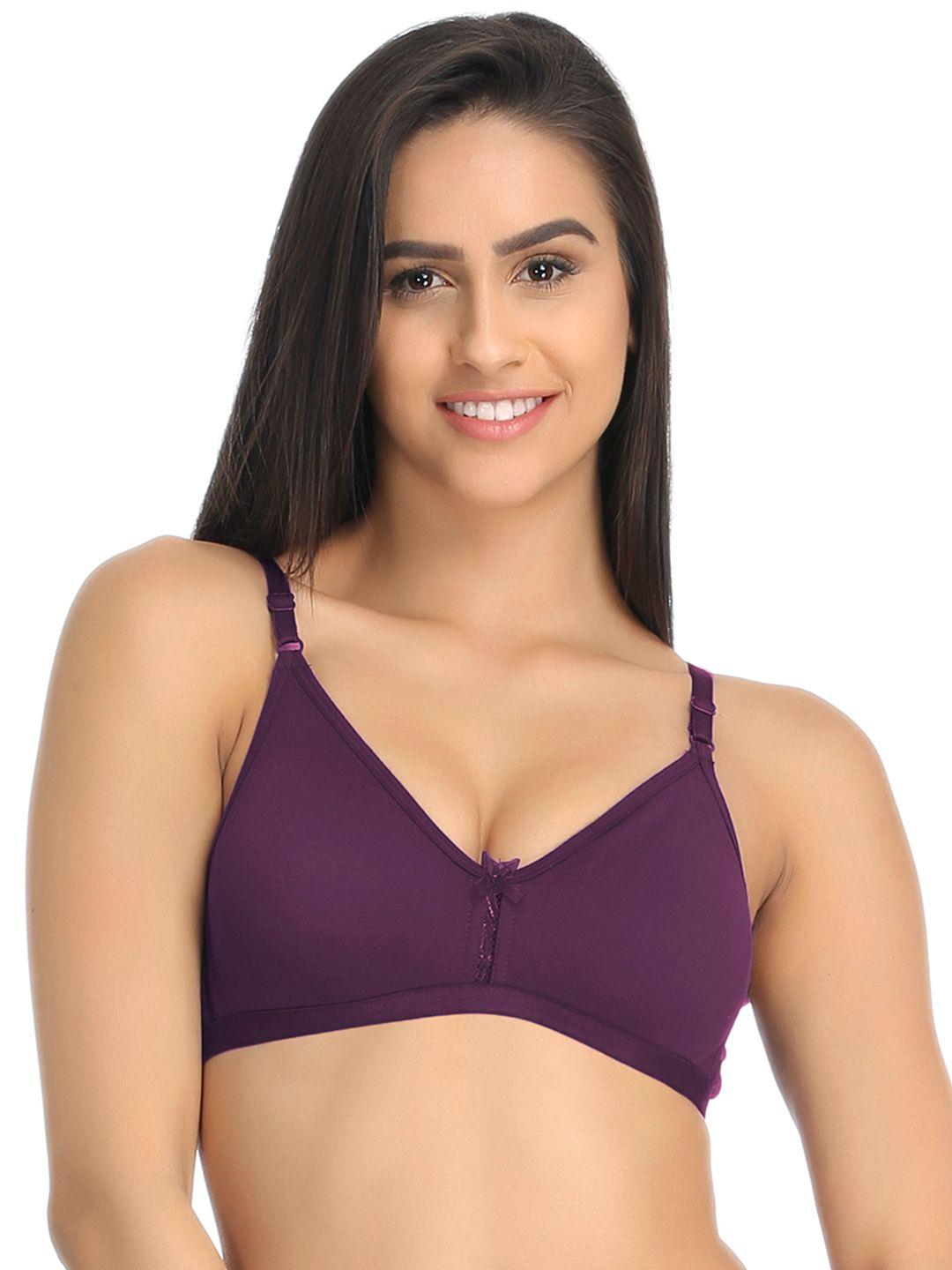 clovia purple cotton non-padded non-wired bra with u back