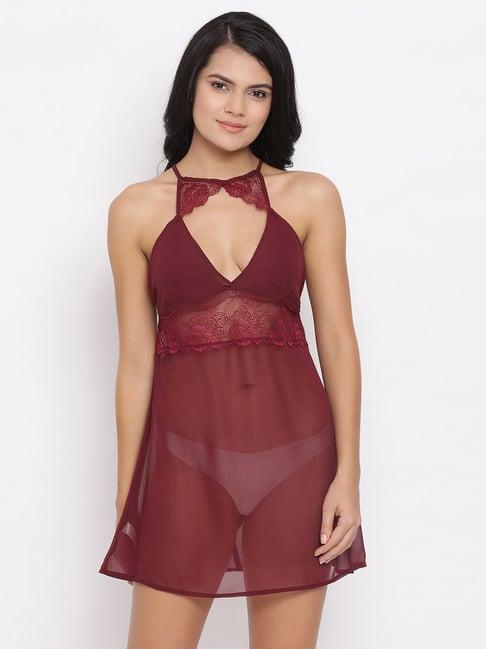 clovia purple lace babydoll