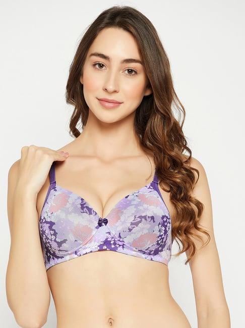 clovia purple printed full coverage non-wired t-shirt bra