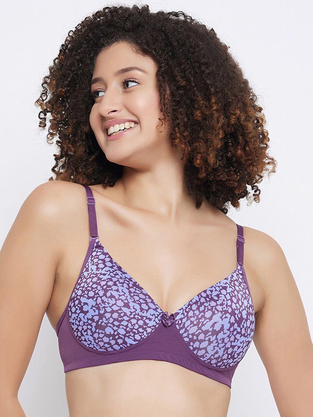 clovia purple printed half coverage lightly padded push-up bra with all day comfort