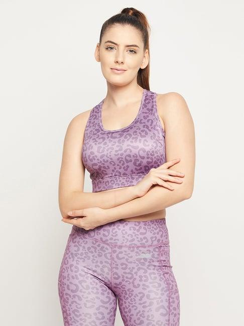 clovia purple printed sports bra