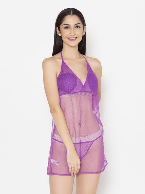 clovia purple self print babydoll