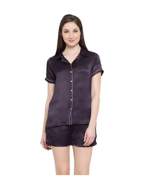 clovia purple shirt & shorts set