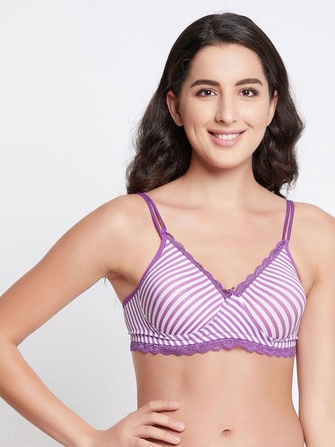 clovia purple striped t-shirt bra