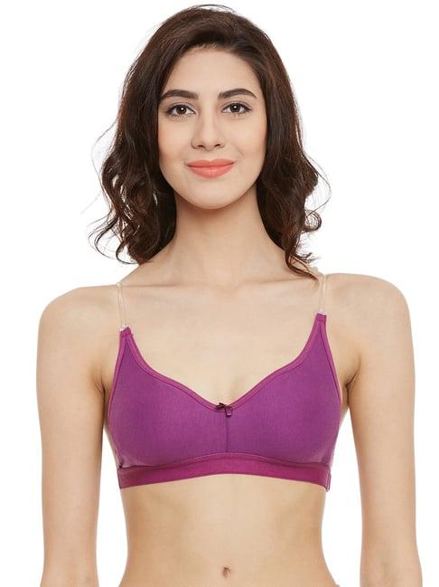 clovia purple t-shirt bra with transparent strap