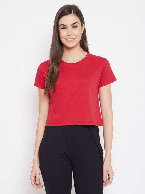 clovia red cotton crop tee