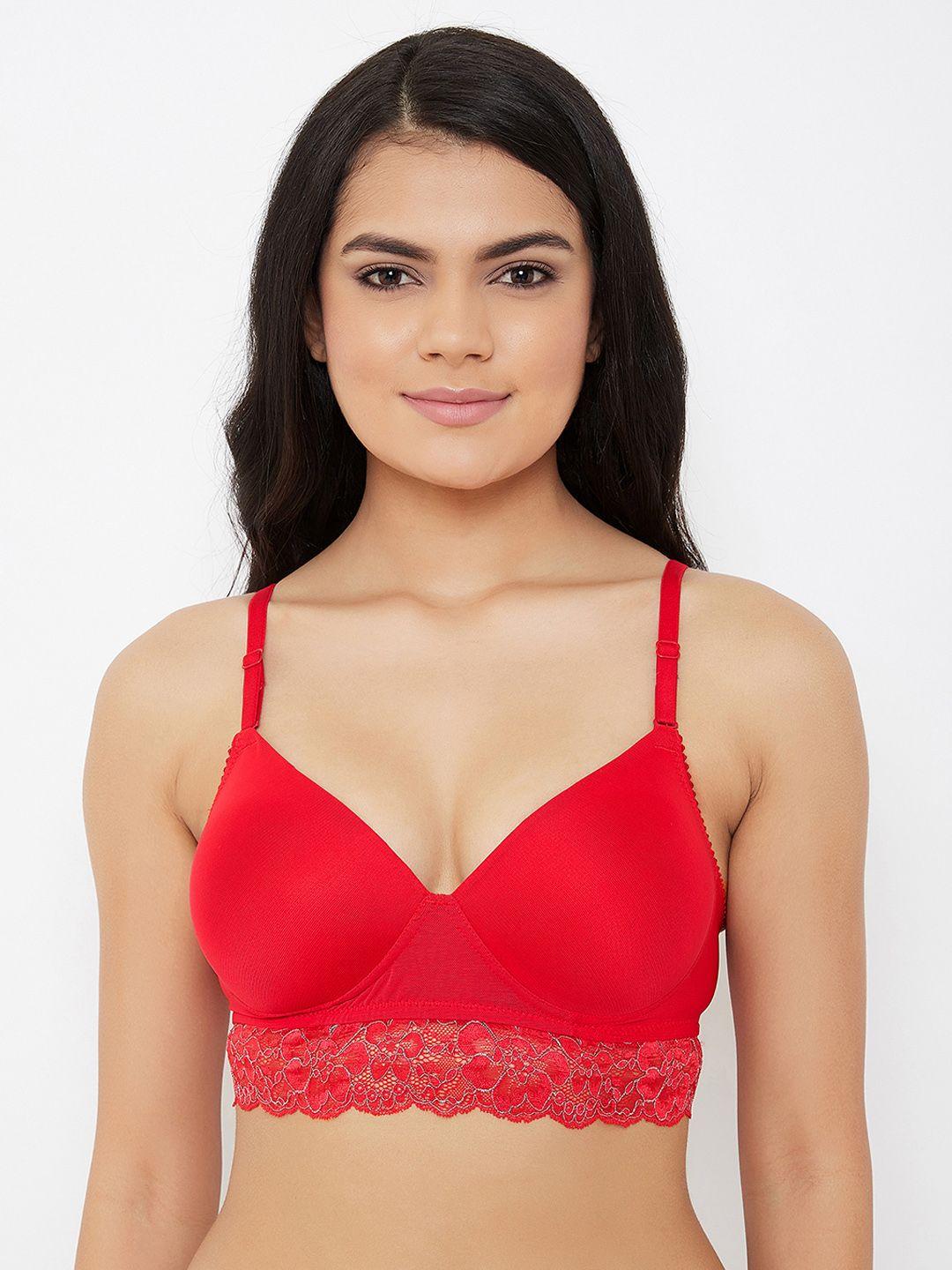 clovia red lace non-wired lightly padded bralette bra br1889p0432b