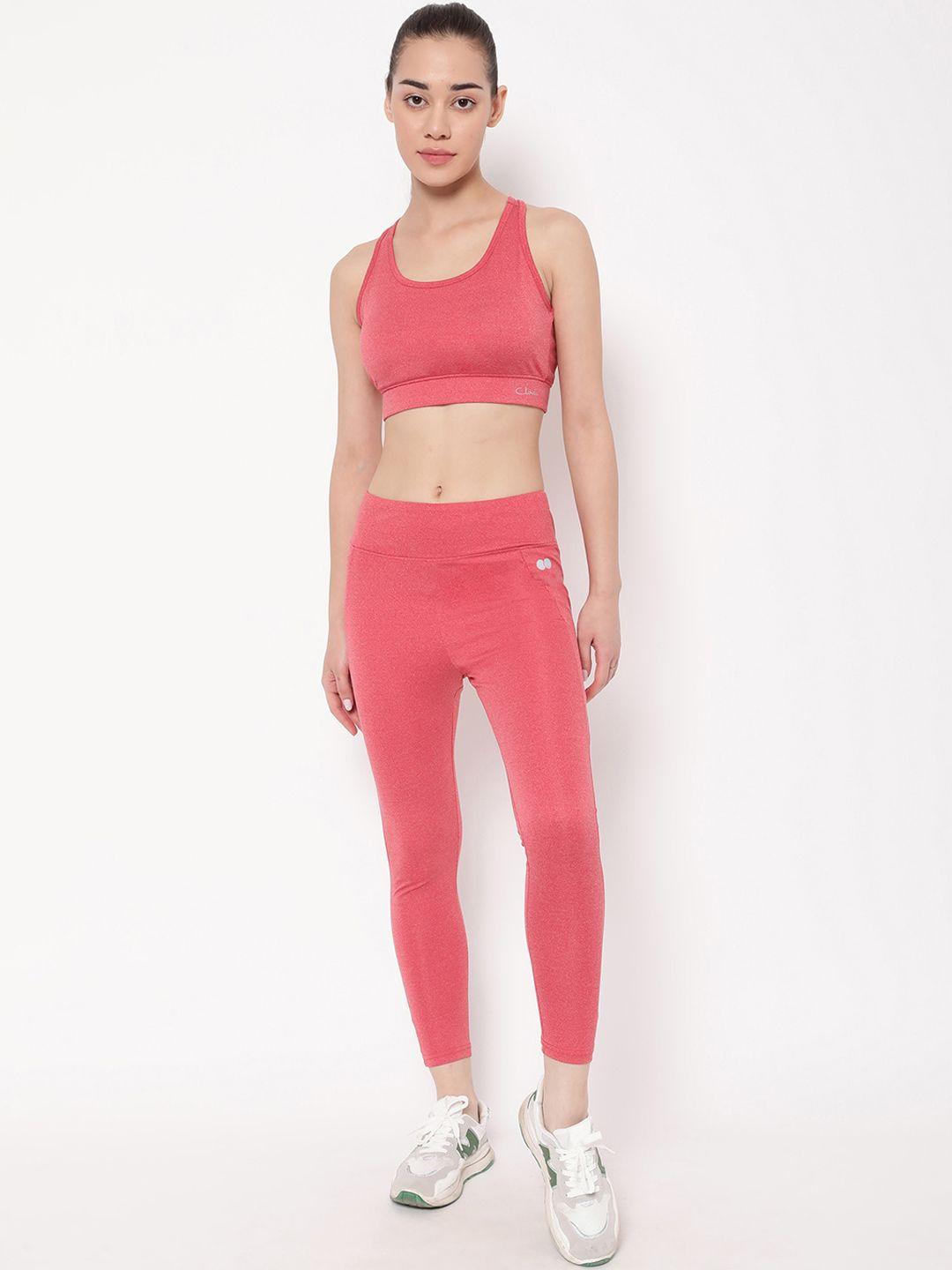 clovia red padded sports bra & high-rise tights 4-way stretch tracksuits