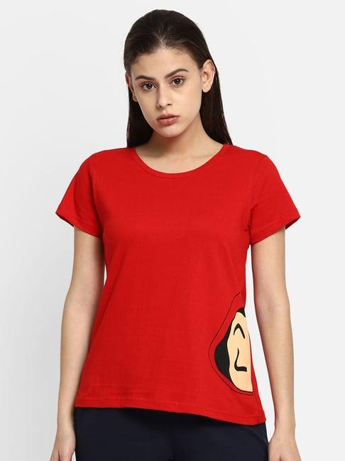 clovia red printed t-shirt
