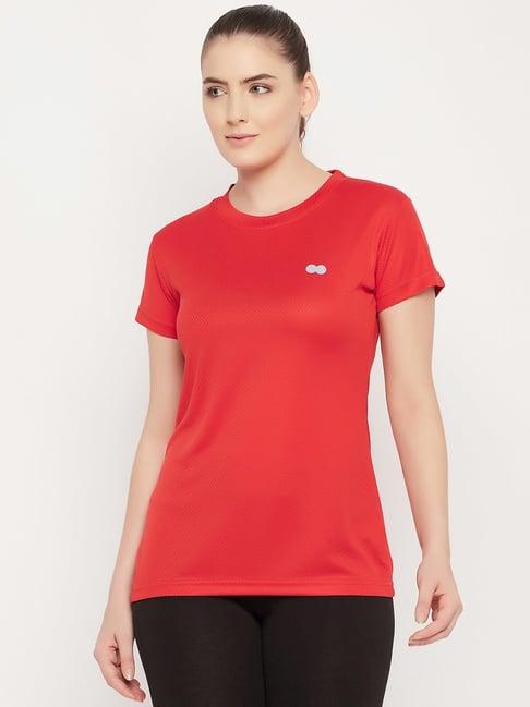 clovia red regular fit sports t-shirt