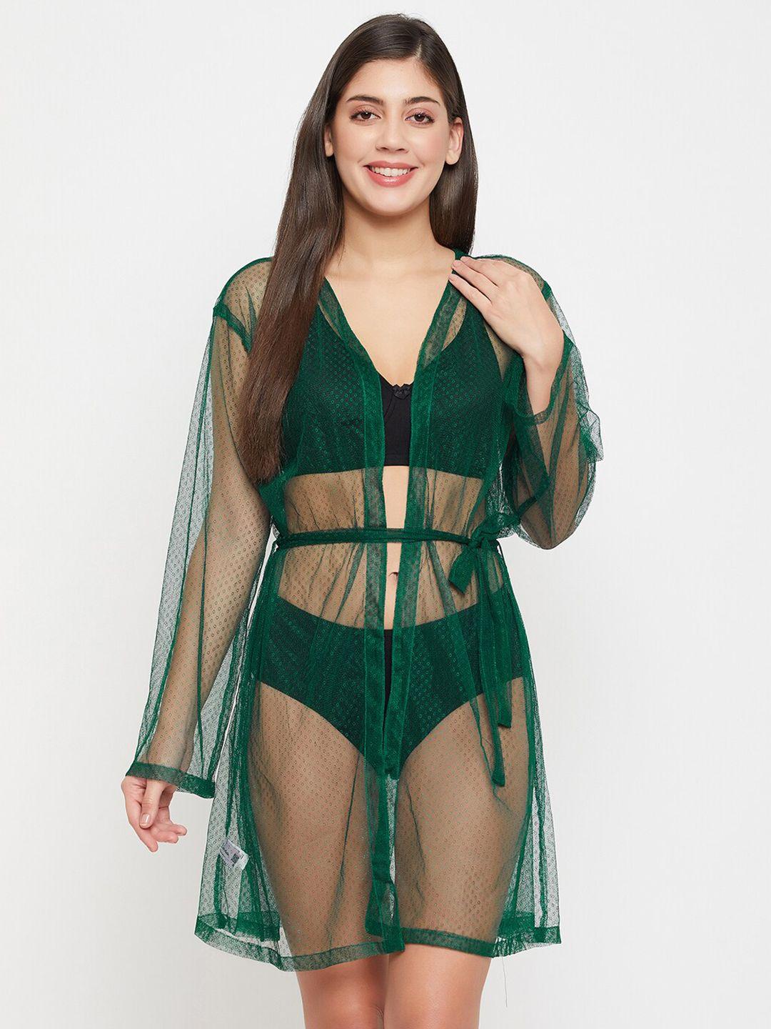 clovia self design sheer net robe