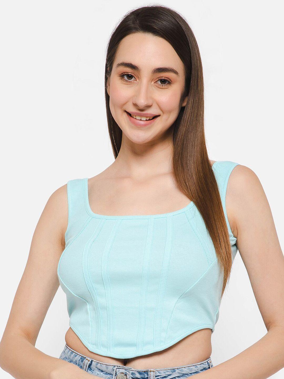 clovia sky  square neck sleeveless cotton fitted crop top