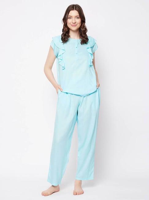 clovia sky blue top with pyjamas