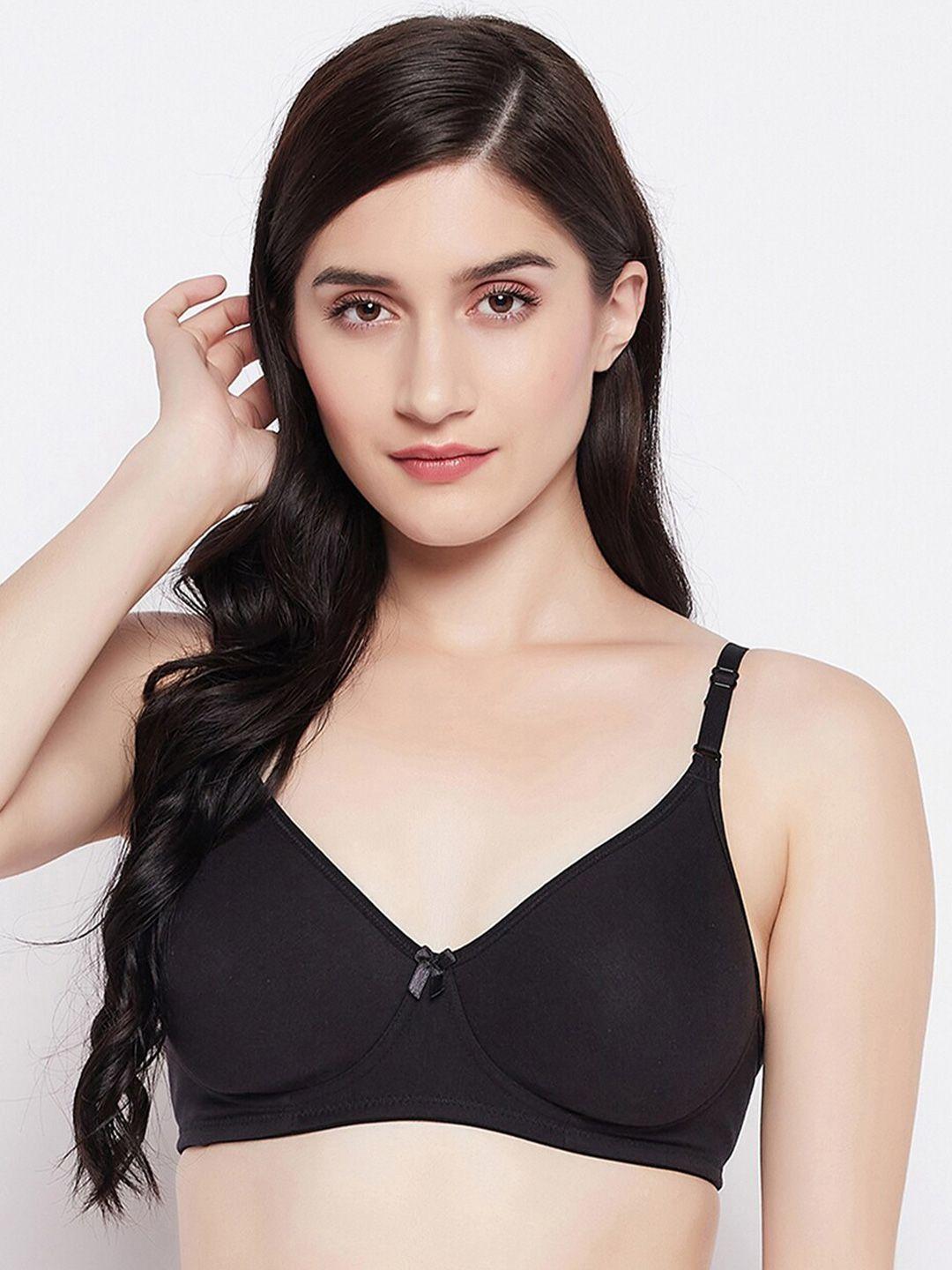 clovia solid black lightly padded cotton bra