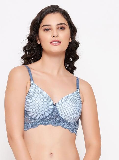 clovia steel grey lace non wired padded t-shirt bra