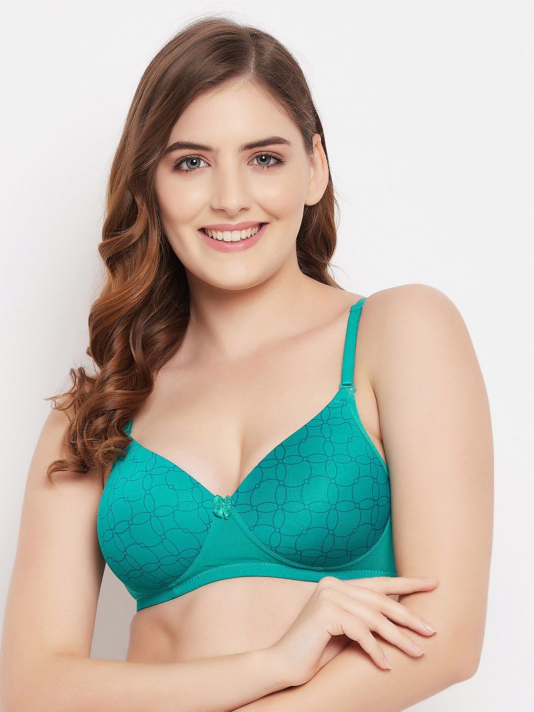 clovia teal geometric printed lightly padded bra