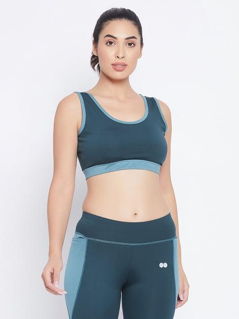 clovia teal non wired padded sports bra