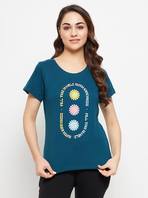 clovia turquoise printed t-shirt