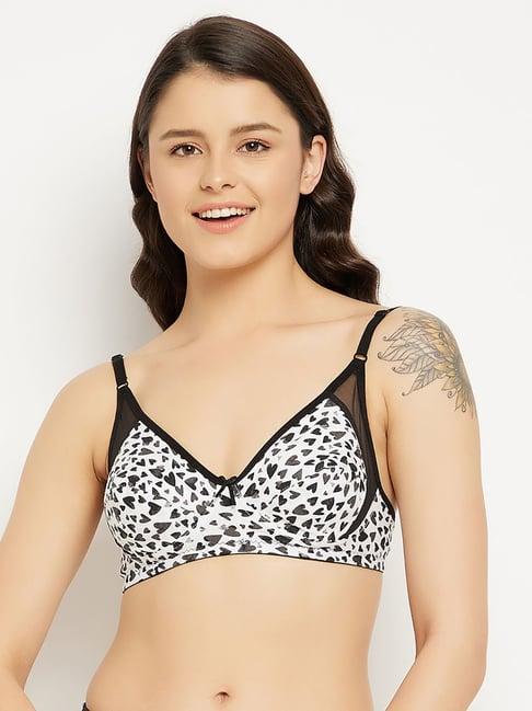 clovia white & black non wired non padded full coverage bra