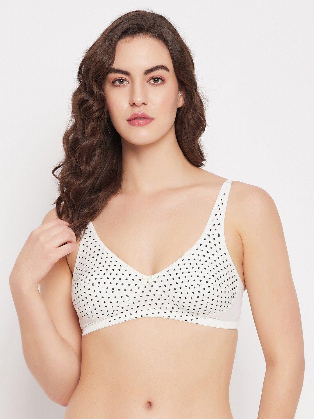 clovia white & black printed non-padded non-padded all day comfort cotton everyday bra