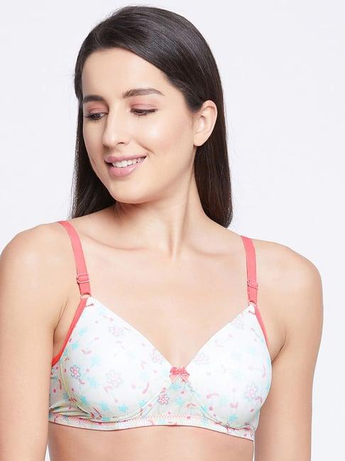 clovia white & blue floral print t-shirt bra