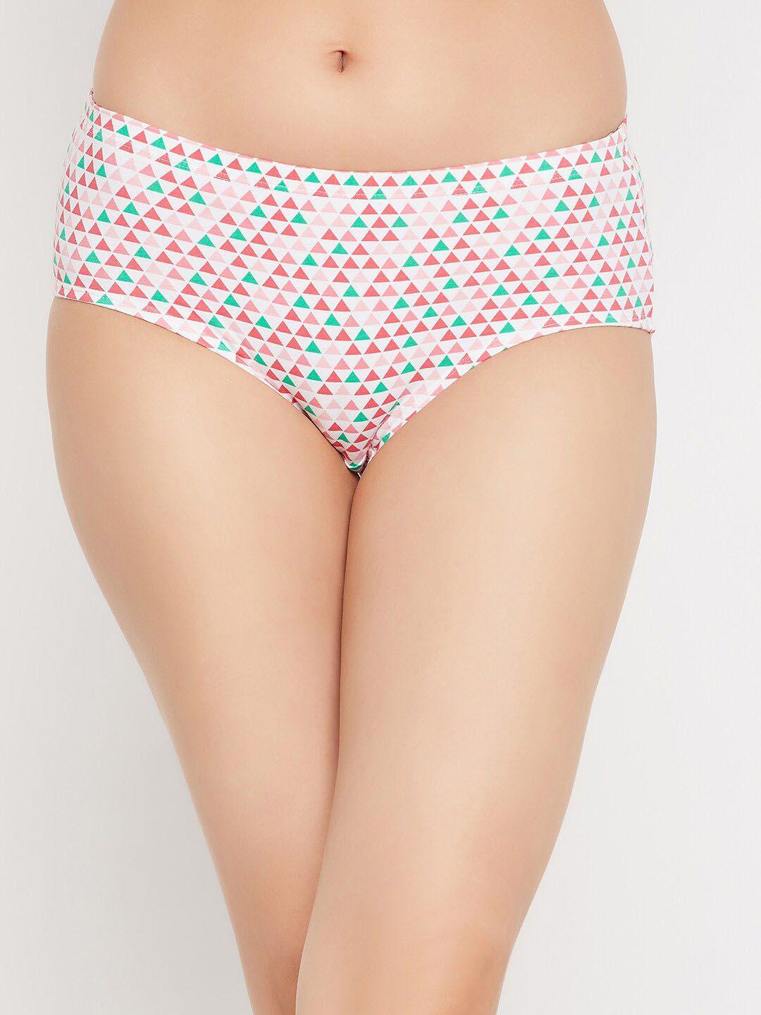 clovia white & green geometric printed mid-rise pure cotton hipster briefs